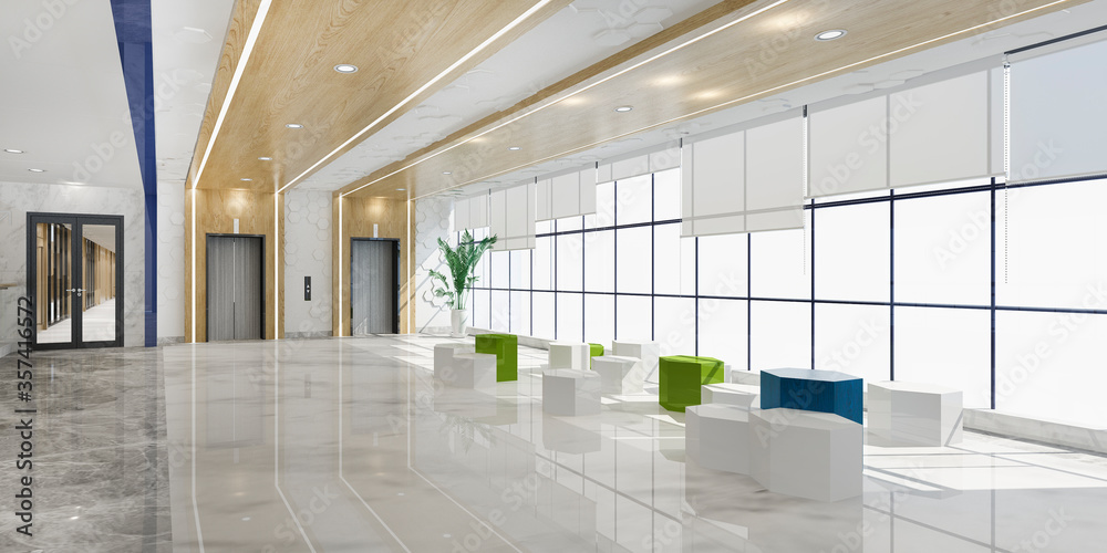 3d rendering modern luxury hotel and office reception and lounge with ...