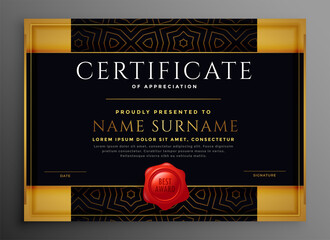 Wall Mural - certificate of appreciation golden and black premium template