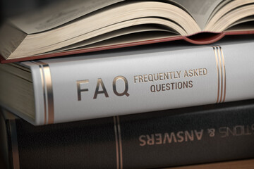 Poster - FAQ Frequently asked questions concept. Books with FAQ on the cover.
