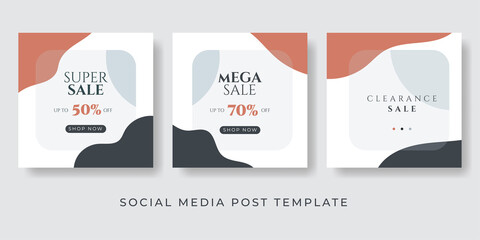 Poster - Set of social media post templates in warm color of the earth tone. Fashion and lifestyle blog templates, web banners, brochure designs. Background with copy space for text and images.