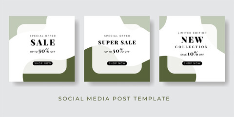 Poster - Set modern square green elegant color editable social media banner template. Fashion and lifestyle blog templates, web banners, brochure designs.