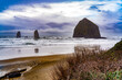 Canon Beach and Haystack Rock on a rainy winter day