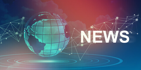 Poster - Illustration with planet Earth and word NEWS on color gradient background