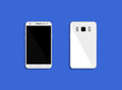 The phone is white in a flat style. Front and back sides of the smartphone.