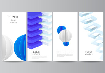Poster - Vector layout of flyer, banner design templates for website advertising design, vertical flyer design, website decoration backgrounds. 3d render vector composition with dynamic geometric blue shapes.