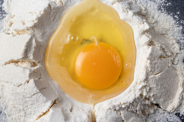 Wheat white flour and eggs. Making bread and baked goods. Cooking at home