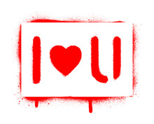 I LOVE YOU Inscription And Heart. St. Valentine's Day Concept. Spray Paint Graffiti Stencil.