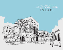 Drawing Sketch Illustration Of Jaffa Old Town, Tel Aviv, Israel