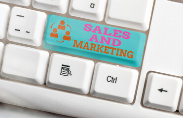 Poster - Writing note showing Sales And Marketing. Business concept for Business Advertising, Promotion, and Commercial Strategy