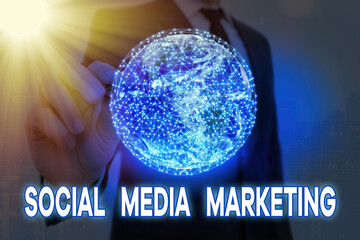 Poster - Handwriting text Social Media Marketing. Conceptual photo showing connecting and business sharing through internet Elements of this image furnished by NASA