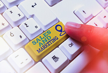 Poster - Writing note showing Sales And Marketing. Business concept for Business Advertising, Promotion, and Commercial Strategy