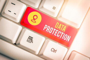 Poster - Writing note showing Data Protection. Business concept for safeguarding information away from a possible data breach