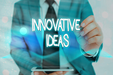 Poster - Writing note showing Innovative Ideas. Business concept for concepts that are a better solution to market needs