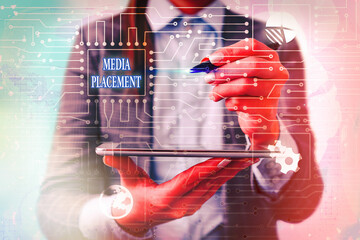 Fototapete - Text sign showing Media Placement. Business photo text inserting a digital ad message to promote a business