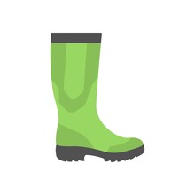 Green Rubber Boots In Flat Design Style. Rain Boots Symbol.