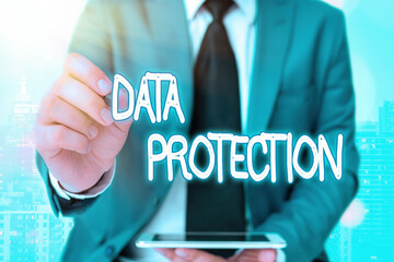 Poster - Word writing text Data Protection. Business photo showcasing safeguarding information away from a possible data breach