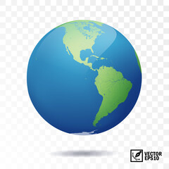 Wall Mural - 3d isolated vector earth, globe with view of the continents of north and south america