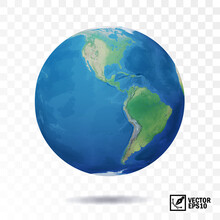 3D Realistic, Isolated Vector Earth, Globe With View Of The Continents Of North And South America