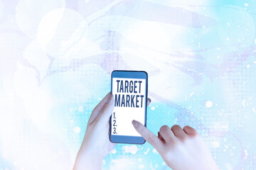 Poster - Text sign showing Target Market. Business photo showcasing specific costumers to whom a company aims its marketing