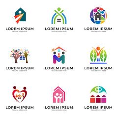 Family house, people in house, home care logo set