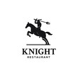knight spartan war with horse bring fork logo for restaurant or food company