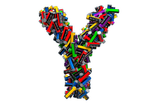 Letter Y from colored AA batteries, 3D rendering