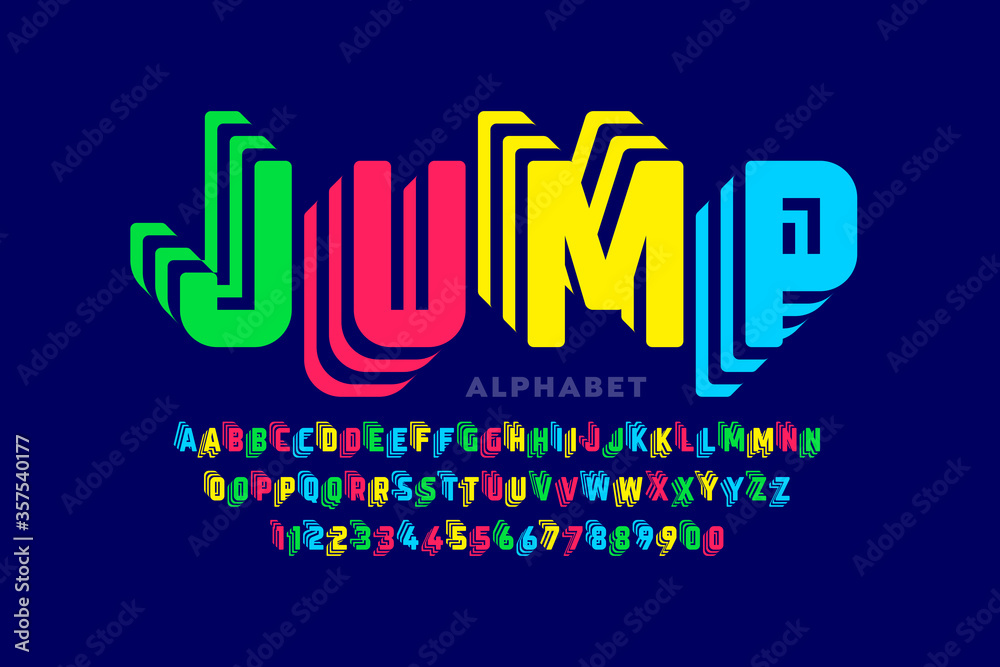 Jumping style font design, alphabet letters and numbers Stock Vector ...