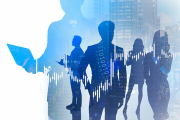 Wall Mural - Man with laptop and his team, financial chart