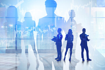 Poster - Business team in office, graph and HUD