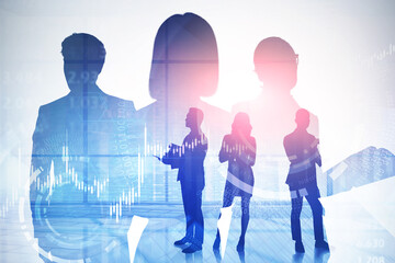 Poster - Business people in office, graph and HUD
