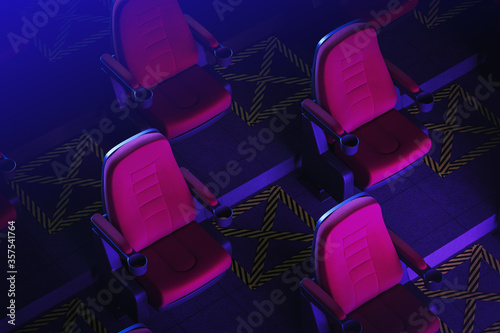 Fotografía Cinema seats in dark room, social distancing