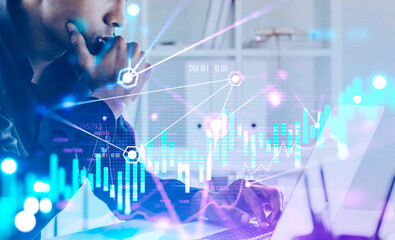 African trader in office, financial chart