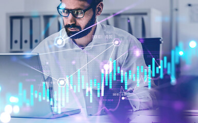 Wall Mural - Bearded trader in office, financial chart