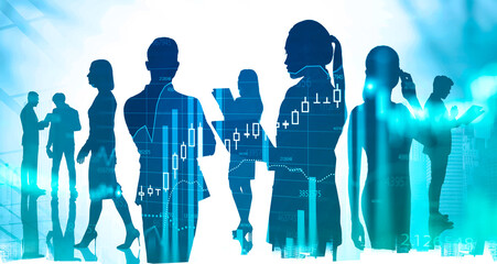 Poster - Business people in city and financial chart