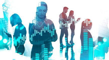 Poster - Traders team in city, financial chart