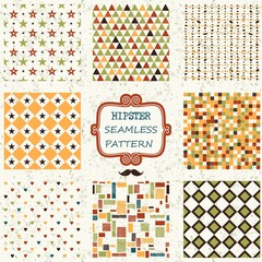 Poster - Set of seamless abstract patterns in retro colors for design, Website, background, banner. Vintage patterns for wallpaper, wrapping paper, invitation card or textile. Vector Illustration
