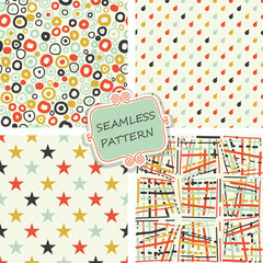 Poster - Set of seamless abstract patterns in retro colors for design, Website, background, banner. Vintage patterns for wallpaper, wrapping paper, invitation card or textile. Vector Illustration