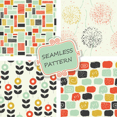 Poster - Set of seamless abstract patterns in retro colors for design, Website, background, banner. Vintage patterns for wallpaper, wrapping paper, invitation card or textile. Vector Illustration