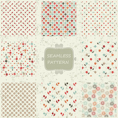 Poster - Set of seamless abstract patterns in retro colors for design, Website, background, banner. Vintage patterns for wallpaper, wrapping paper, invitation card or textile. Vector Illustration
