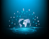 Fototapeta Do pokoju - Business concepts, finance, global currency changing and blue financial networks