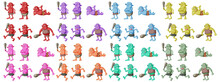 Set Of Colorful Goblin Or Troll In Different Poses In Cartoon Character Isolated