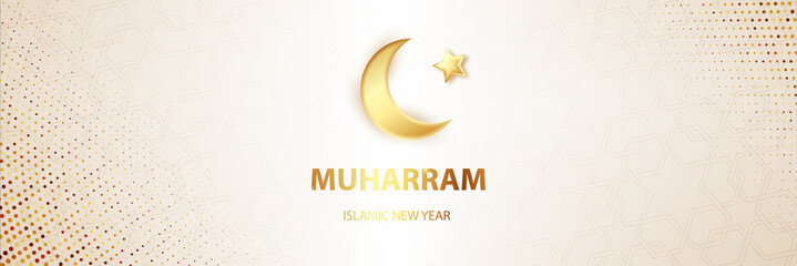 Wall Mural - Islamic New Year Muharram greeting card. Muslim community festival backdrop banner template design