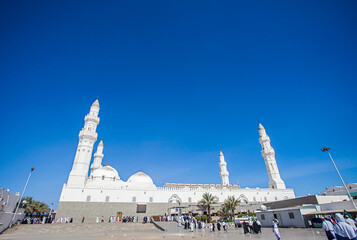 Wall Mural - Quba Mosque, the first mosque build by prophet Muhammad in Medina, Saudi Arabia. A Historical and heritage building, visited by pilgrims during hajj and umrah.