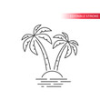 © Tsvetina - Palm tree and tropical island in the sea simple thin line icon. Outline, editable stroke vector.