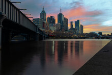 Colourful Sunrise Over The Melbourne CBD In Australia