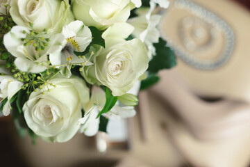 Sticker - Delicate wedding bouquet of white flowers close-up.