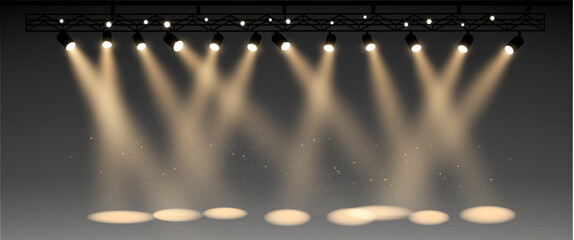 Wall Mural - set of half transparent spotlights with smoke. various stage lights. vector illustration. realistic 