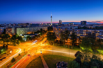 Berlin night cityscape aerial view with television tower