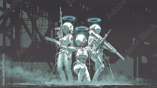 Cuadros en Lienzo futuristic female soldiers with hi-tech weapons