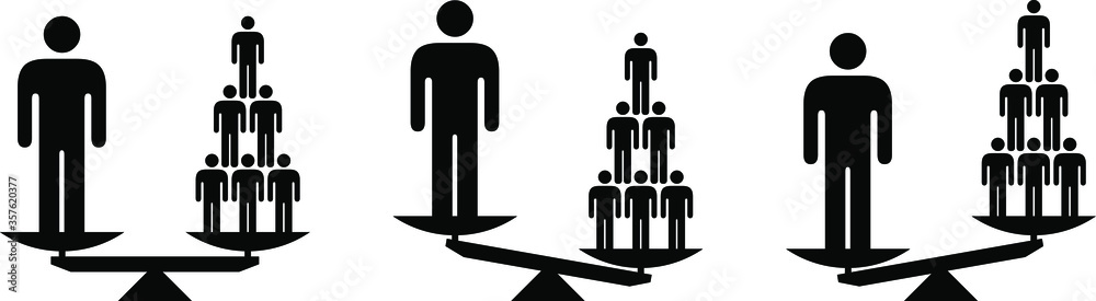 People icons - social equality concept - scales showing different ways of valuing individuals and society/groups. - obrazy, fototapety, plakaty 